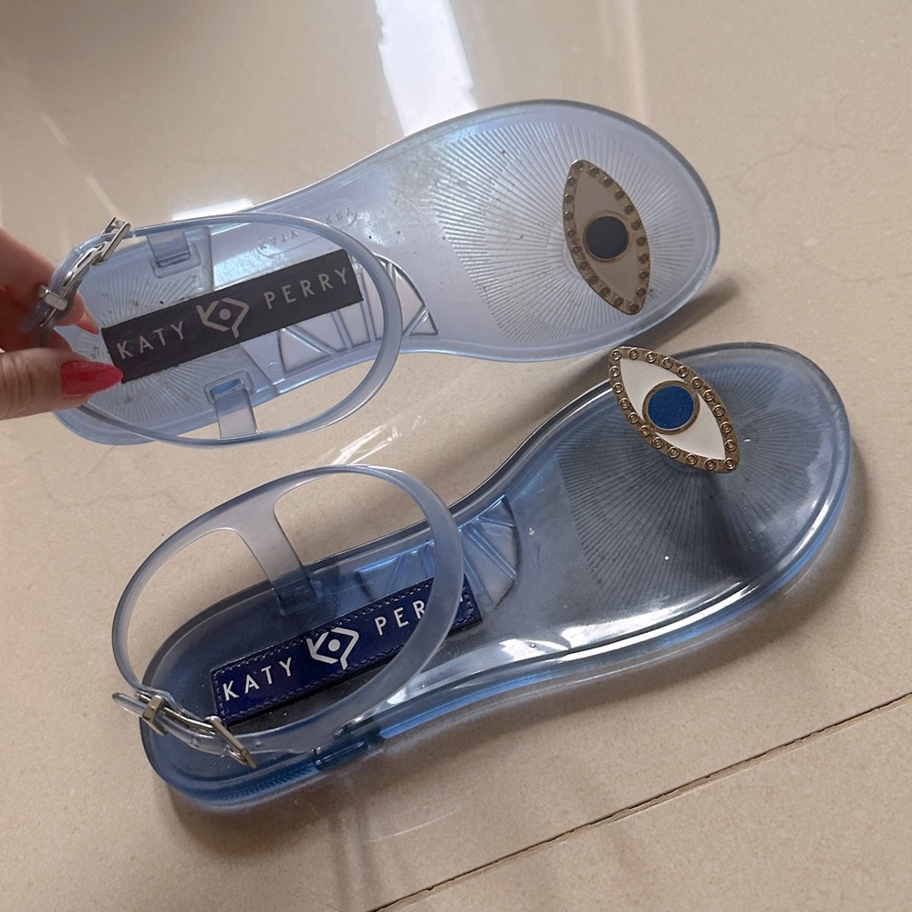 Katy Perry jelly flat evil eye sandals